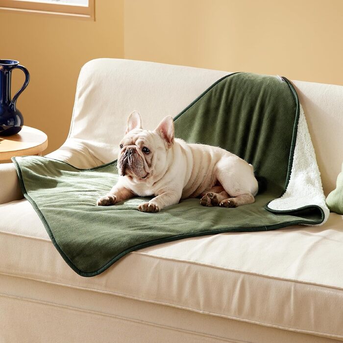 Водонепроникний коврик для собак Lesure, великий розмір 100x120 см, для активного відпочинку, з Sherpa Fleece, для собак та котів, миючий, захист дивану, оливковий