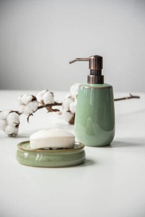 Дозатор мила WENKO Sirmione з кераміки, 430 мл, зелений/мідний, з насосом