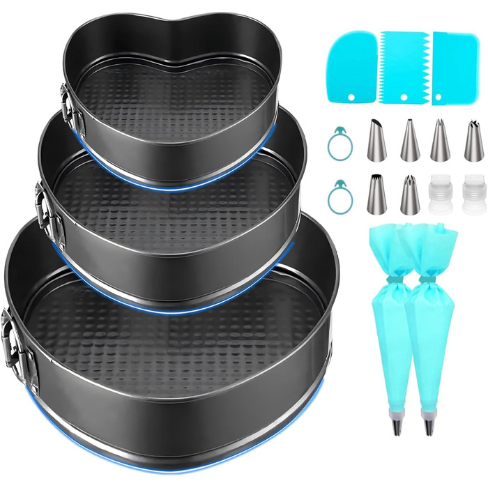Набір для випічки Sadodo: форми для тортів, кексів, коржів (20/22/24/26 см) + кондитерський мішок з насадками. Антипригарне покриття, знімне дно