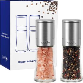 Набір з 2 мельниць для солі та перцю Vzaahu з керамічним механізмом, регулювання помелу, сірі та блакитні, портативні, багаторазові