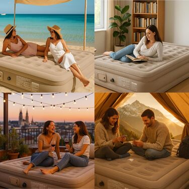 Надувна ліжко 2 особи, самонадувна повітряна матрац з портативним насосом, антизносний матеріал преміум-якості, для кемпінгу та дому. Подвійне ліжко для гостей