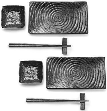 Набір посуду Юда Суші з кераміки, 8 предметів – японський посуд для 2 осіб (2 тарілки, соусники, палички та підставка) – високоякісна кераміка, підходить для мікрохвильової печі та мийки посуду – елегантний подарунок