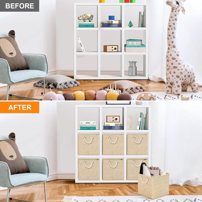 RIWNNI Storage Box Fabric 30x30 [4-Pack], Foldable Storage Box for Fabric, Ideal for Kallax Shelves, Bedroom, Kids' Room - (Beige)