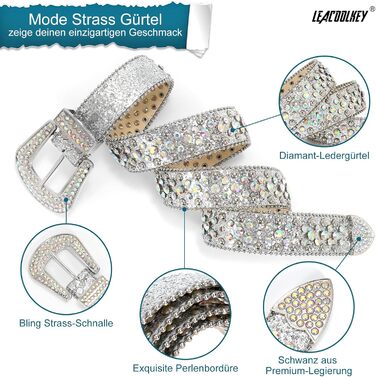 Жіночий ремінь LEACOOLKEY в стилі вестерн, з шипами та пряжкою, PU шкіра, сріблястий (L)