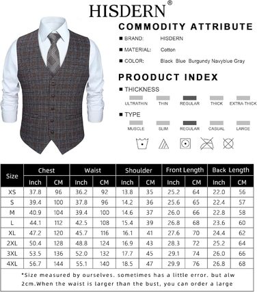 Чоловіча жилетка HISDERN в клітинку, формальна класична жилетка з бавовни, для весілля, в клітку 'Галстук', колір: коричневий