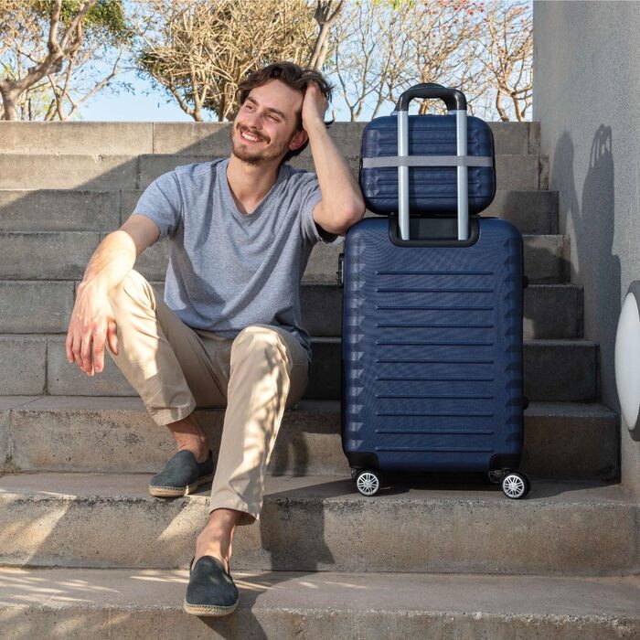 Набір валіз NUMADA 4 шт. (75см, 63см, 53см, органайзер), ABS, темно-синій