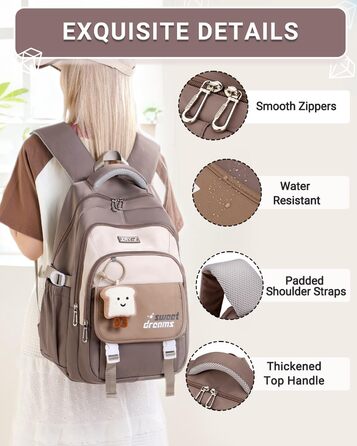 Дитячий рюкзак для дівчаток 2-10 класів, 32L | Легкий, з дихаючою спинкою та м'якими лямками | Рюкзак у школу для підлітків 8+ років (Хакі)