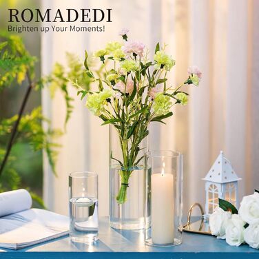 Candle Holder Glass Candle Stand Glass Cylinder: Romadedi 12-Piece Set Candle Holders for Pillar Candles, Floating Candles, Candle Glass Vase for Wedding Party Dining Table Table Decoration Living Room Decor (15/20/25cm, 2 Sets)