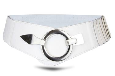 Жіночий еластичний пояс-гуртка Vanessa & Melissa, ширина 6 см, срібна пряжка, білий перламутр, 75 см (на талію 75-90 см)