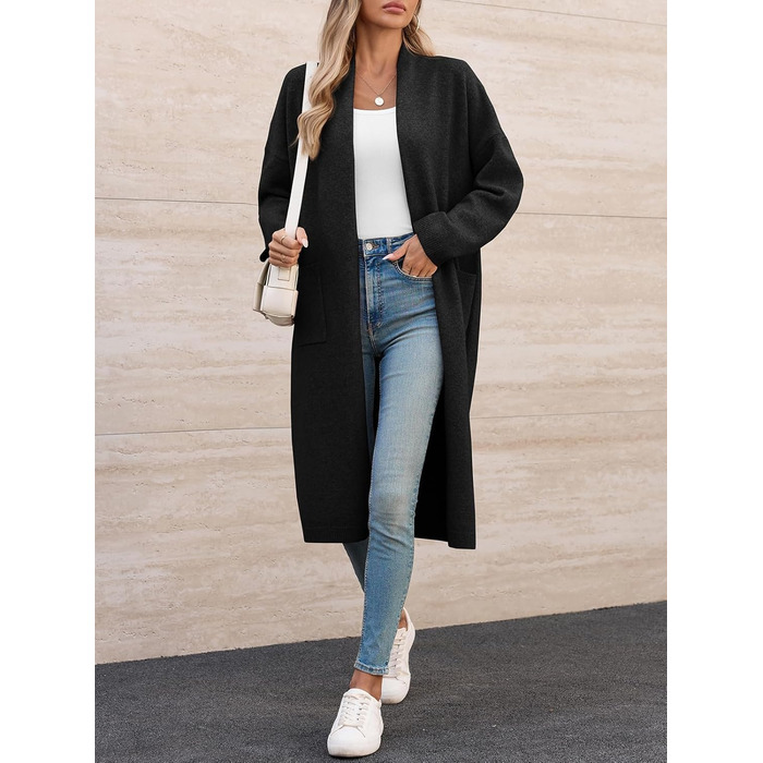 Жіночий кардиган Fisoew: довгий, оверсайз, з довгим рукавом та кишенями. Чорний, розмір M