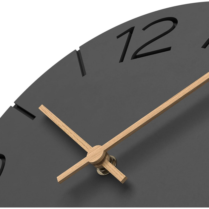 Cander Berlin MNU 2630 Y Wall Clock Silent, No Ticking, 30 cm, Analog, Living Room, Modern, Vintage, Grey, Black, Wooden Hands