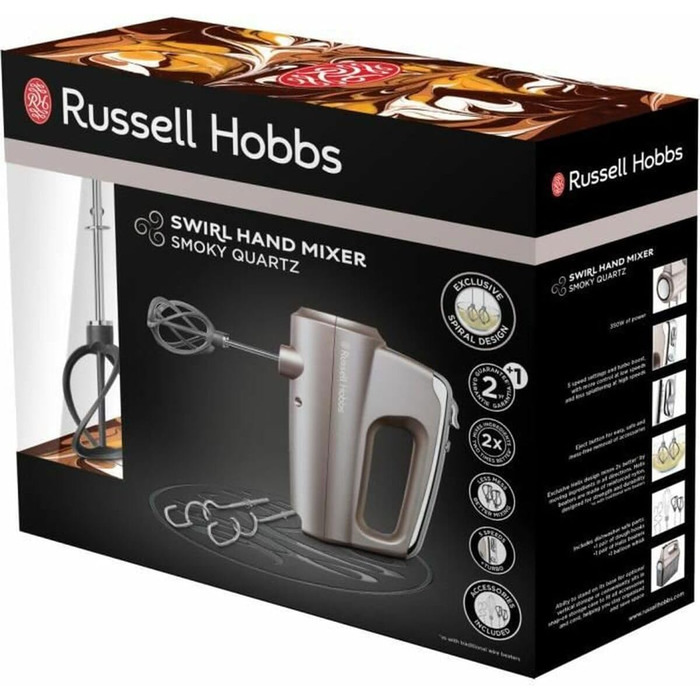 Міксер Russell Hobbs Swirl Quartz з кейсом для аксесуарів (4 швидкості + Turbo, 2 віночки з нейлону, 2 гачки для тіста) 25892-56