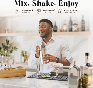 Набір бармена Mixology Barkeeper-Set для коктейлів та мартіні (14 предметів) з підставкою та рецептами. Професійний шейкер для барменів, подарунковий набір 0.7л