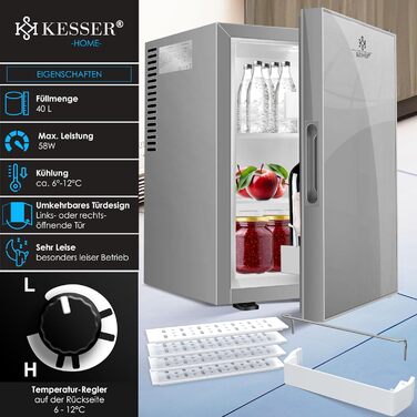 Міні-холодильник KESSER® Minibar 40L з підсвічуванням та відкривачем для пляшок, ідеальний для дому, офісу, кемпінгу та готелю