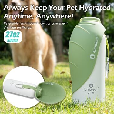 Термофляга для собак LumoLeaf з нержавіючої сталі, 800 мл, зелена - зберігає воду холодною/теплою, довговічна, портативна