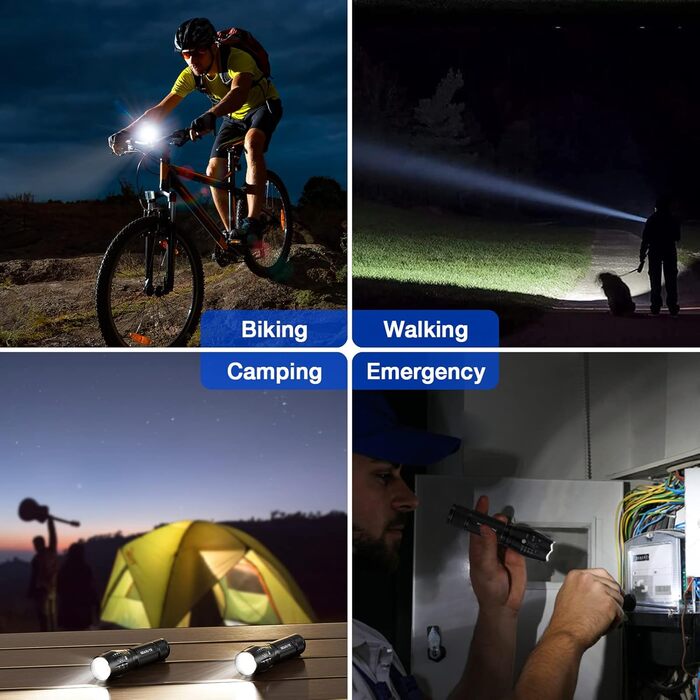 LED ліхтарик Gearlite 2 шт., 2000 люмен, 5 режимів, IP65, водонепроникний, для кемпінгу, туризму, дітей, чорний