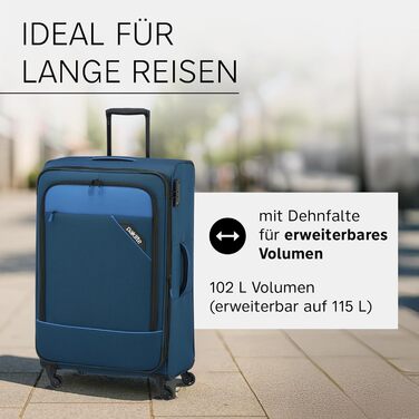 Paklite Валіза ручної поклажі на 4 колесах, 55 см, 41 л, з TSA замком та функцією накладки, блакитна