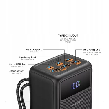 Потужний павербанк Veger Tank Lite (W5001) 50000 mAh, PD QC3.0 5A 22.5W, чорний