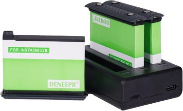 2 акумулятори Insta360 2800mAh з зарядним пристроєм USB-C, Li-Ion акумулятори для Insta360 Action Camera, з Micro SD слотами (X2)