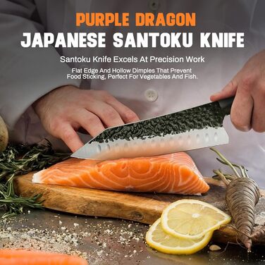 Ніж Santoku Purple Dragon Professional 10 см - сталевий ніж для м'яса та овочів з ергономічною ручкою