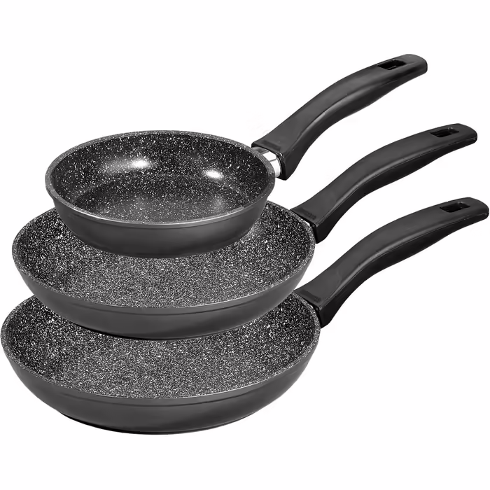 STONELINE 3-piece Frying Pan Set, 16/20/24 cm, Non-stick coated pan with real stone particles, pan suitable for induction and oven use, gray, for oil and fat-free frying
