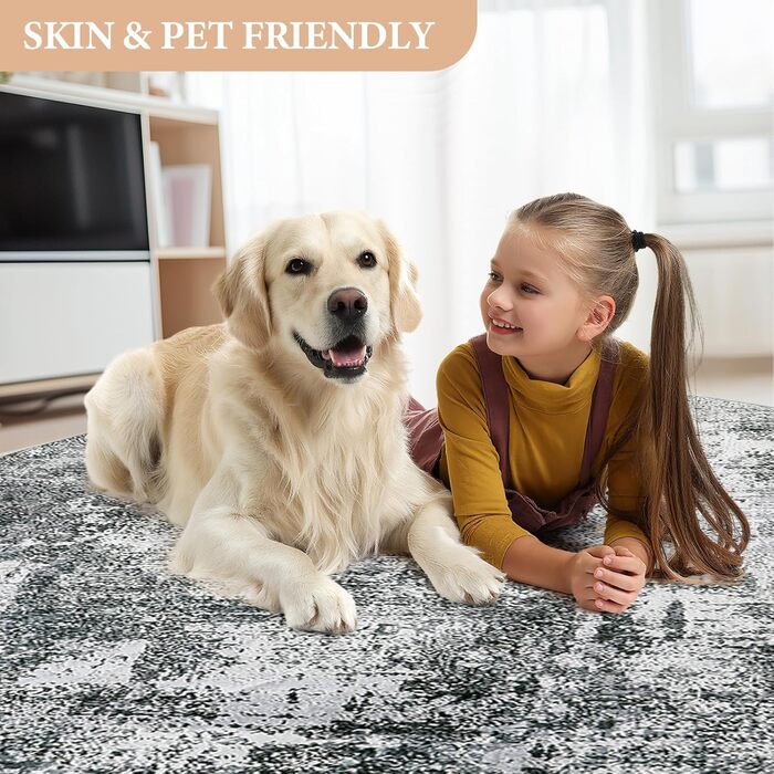 Килим для вітальні блакитного кольору, вінтажний, меланжевий, з ефектом вицвітання, короткий ворс, килими, миючий, неслизький, для спальні (160 см, сірий)