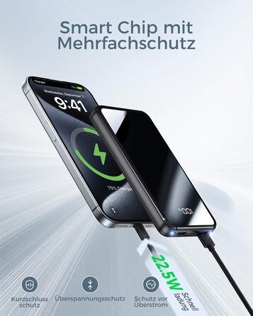 Портативний акумулятор Power Bank 26800mAh з LED дисплеєм, швидкою зарядкою 22.5W USB-C PD3.0 & QC4.0, чорний. Сумісний з iPhone 16 Pro Max, Galaxy S25 Edge/S24, планшетами