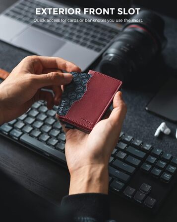 Чоловічий картхолдер VULKIT з відділеннями для карток, шкіряний, з металевим pop-up механізмом, червоний