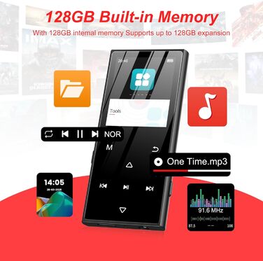 MP3-плеєр SWOFY 128GB з Bluetooth 5.3, 1.8