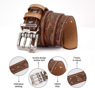 Чоловічий шкіряний ремінь BISON DENIM: стильний аксесуар для джинсів та ділового стилю, ширина 38 мм, з подарунковою коробкою (W71808-brown 120)