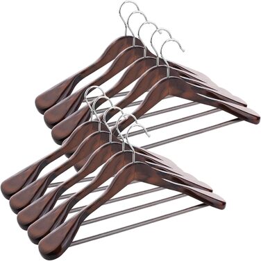 Wooden Clothes Hangers, 6-Piece Suit Hangers, 360° Swivel Hook, for Jackets, Shirts, Suits, Coats, 44 x 5.5 x 23 cm (L x W x H), Dark Walnut AWY0406H