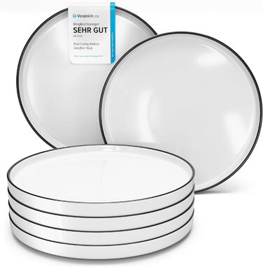 Сервіз Porzellan для 6 осіб, 24 предмети, Crystal, білий з чорним обідком. Тарілки та миски, преміум якість, сертифікат TESTSIEGER