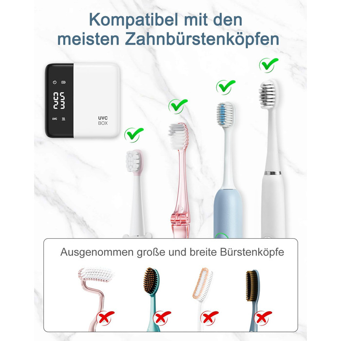 Електричний стерилізатор зубних щіток з сушкою 60°C, LED-дисплеєм, годинником, акумулятором та кріпленням на стіну без свердління. Білий+чорний