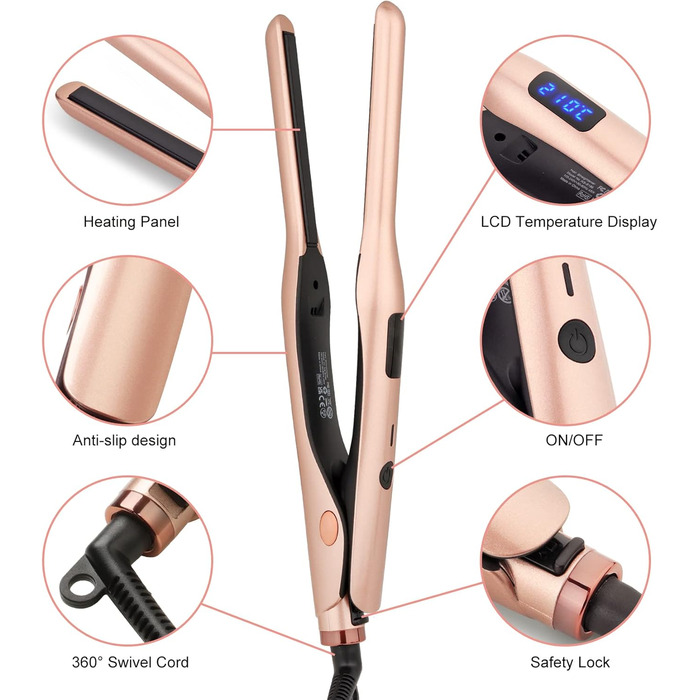 Професійний випрямляч для волосся JAETON Mini Rose Gold 2 в 1 (130-220°C) з рукавичкою