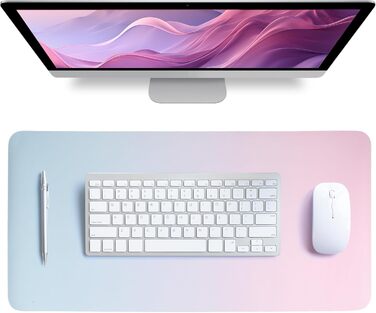 Килимок для столу зі шкіри - великий 80x40 см, рожевий/блакитний. Килимок для миші, офісний, для дому, з PU-шкіри, легко миється, не слизький