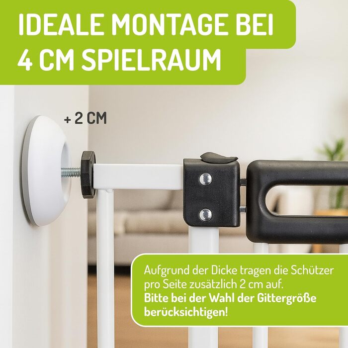 Захисний бар'єр BOMI Mira для дверей | Бар'єр для котів з люком | Ідеальний бар'єр для собак, котів та цуценят | Металевий бар'єр для собак у квартиру, білий | Ширина: (захисні накладки на стіну (2 круглі та 2 кутові))