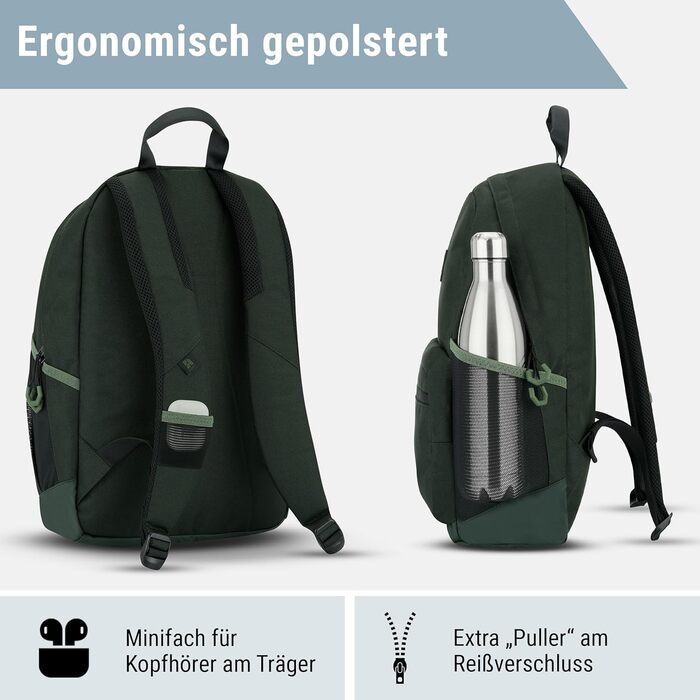 Шкільний рюкзак для дівчаток та хлопців підлітків Flex - рюкзак для жінок та чоловіків з відділенням для 16-дюймового ноутбука для школи та відпочинку - водовідштовхуючий (темно-зелений)