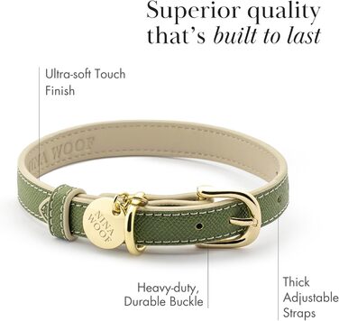 Нашийник для собак Nina Woof Milan з веганської шкіри, м'який, регульований, з крокодиловим тисненням, розмір M (38–48 см), Оливковий, XS (23–30 см)