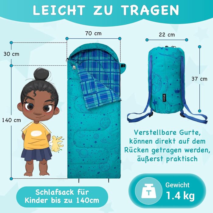 KingCamp Kids Sleeping Bag - Winter Warmth & 3-4 Season Comfort for Camping & Trekking - 170x70cm, 7°C Rating