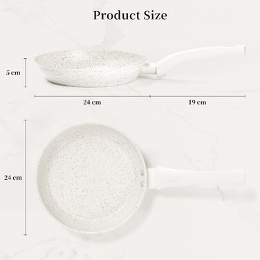 Набір посуду Innerwell Antihaft: 2 сковороди з керамічним антипригарним покриттям, 2 каструлі з кришками, ложка для супу та лопатка, сумісний з індукцією, безпечний, миється в посудомийній машині (білий, 24 см)