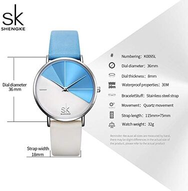 Жіночий наручний годинник SHENGKE K0095 зі шкіряним ремінцем, синій з білим