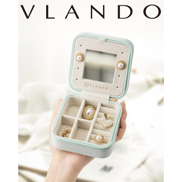 Скринька для прикрас Vlando - Компактна подорожня скринька для жінок, для кілець, сережок з дзеркалом, шкіряна (Срібляста+біла)