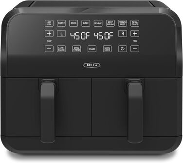 Фритюрниця аерофритюрниця Bella 8L з двома кошиками, сенсорним екраном, 8 функціями, регулюванням температури, таймером, антипригарним покриттям, 1700W, чорна