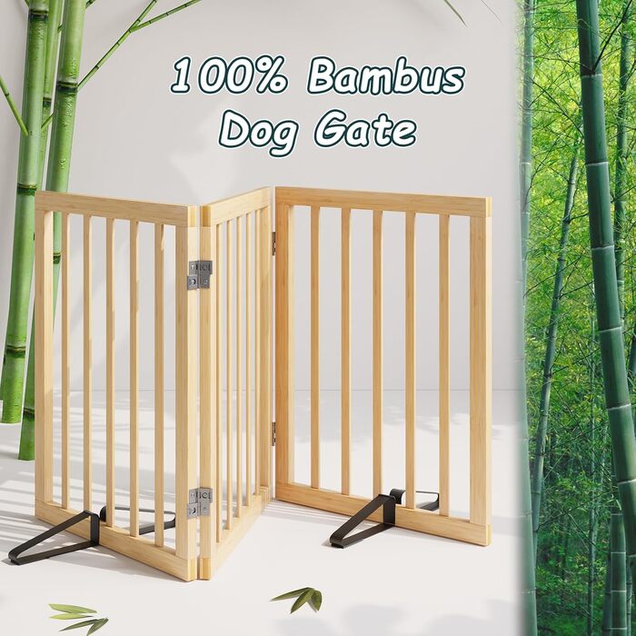 Бамбукове переносне захисне ґратка для собак Semiocthome, 3 секції, для дому, 61 см (H), розширюється до 140 см