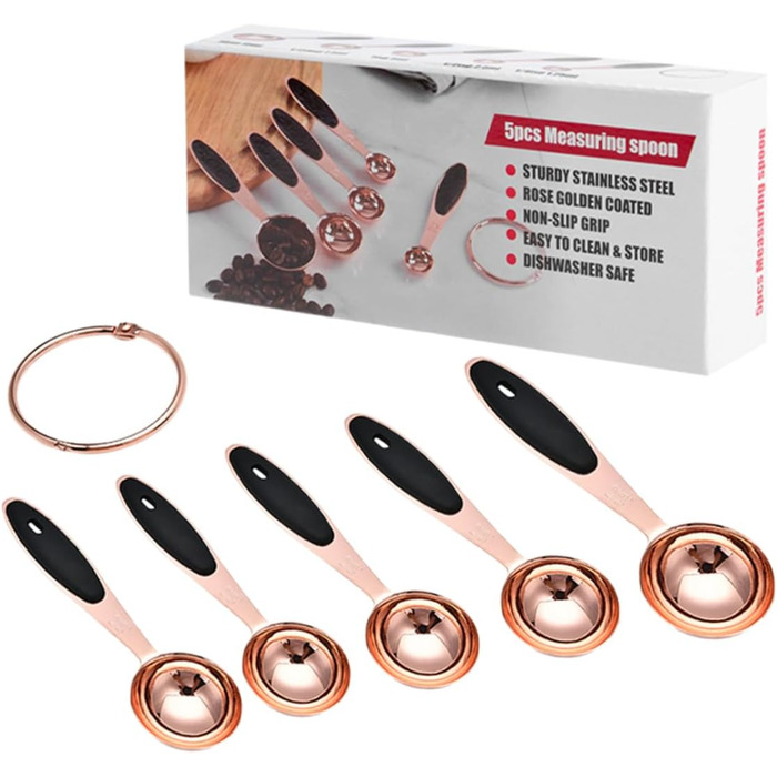 Cieeo 2-Piece Measuring Spoon Set in Rose Gold - Kitchen Helper Set, Kitchen Utensil Set, Wooden Spoon Set, Measuring Cups, Stainless Steel Kitchen Baking Utensils, Cocktail Spoons, Stainless Steel, Rose Gold