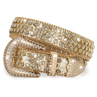 Жіночий шкіряний ремінь JasGood з камінням, в стилі вестерн, ковбойський, з заклепками, для джинсів та штанів (Золотий, 115 см, підходить для розміру 81-95 см)