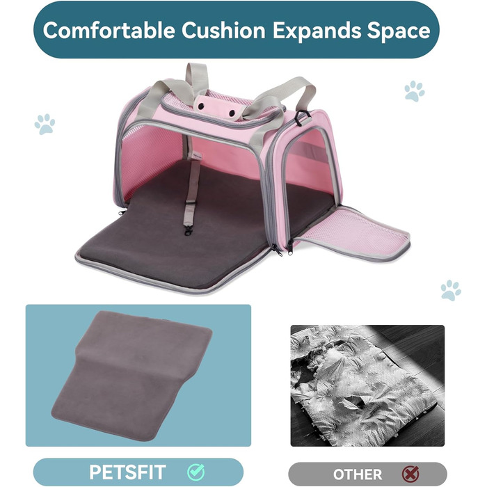 Транспортна переноска для котів та маленьких собак Petfit, рожева, L, з ремінним кріпленням та розкладною матрацом