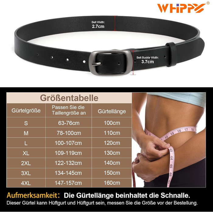 Жіночий шкіряний ремінь WHIPPY великого розміру, модний ремінь з річної шкіри з надійною пряжкою, для джинсів, штанів, суконь (B-коричневий (золота пряжка), S:100см (розмір талії 63-76см))