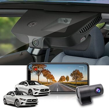 Відеореєстратор Fitcamx 4K для Mercedes-Benz A-Class (W176, W177) та CLA (C117, C118) 2012-2023, подвійний (перед/зад), WiFi, G-сенсор, карта 128GB