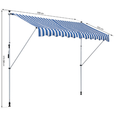 Markiza Outsunny з ручною кришкою, Ш300 x Г150 x В170-280 см, регульована по висоті, маркіза стійка до погодних умов, водонепроникна, алюмінієва, поліестер, синьо-біла